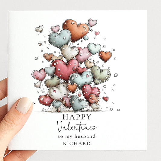 Valentines Card Husband - Personalised Romantic Valentine Card With Soft Pastel Hearts