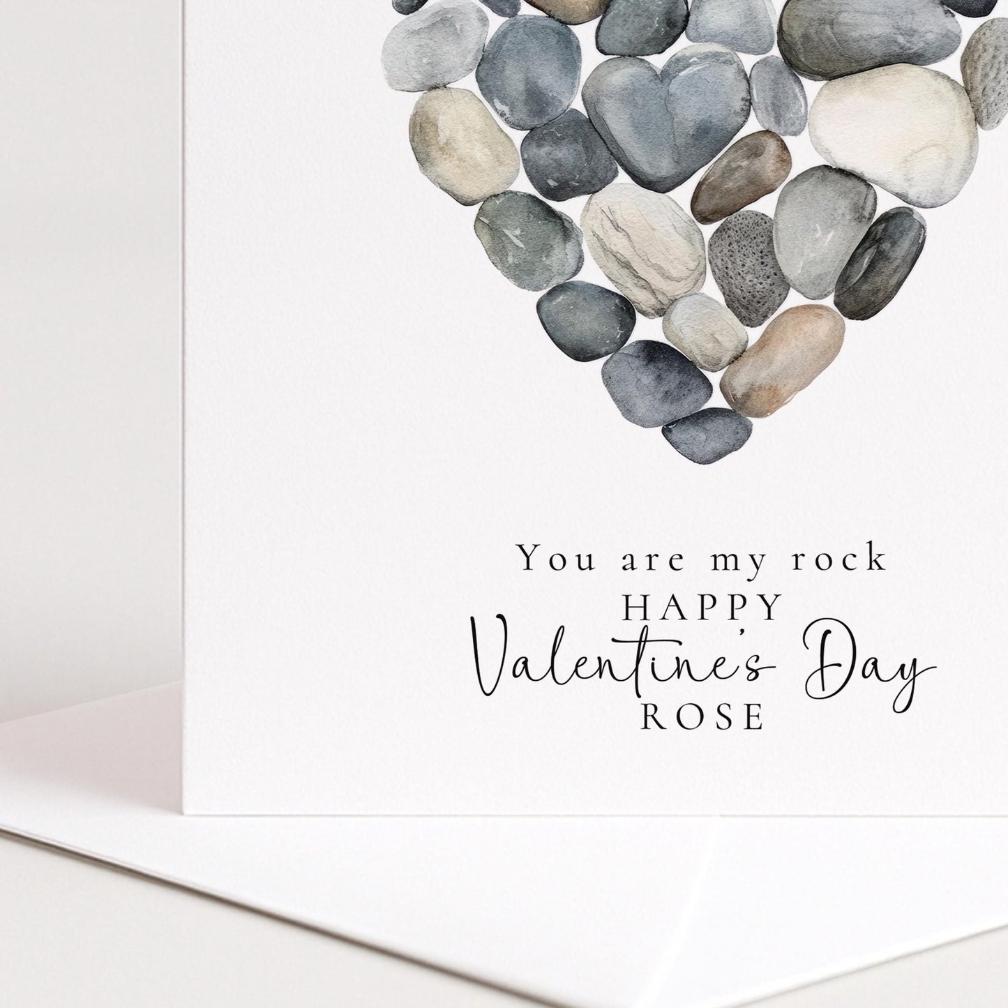 Valentines Card - Romantic Love Heart Card With Watercolour Pebble Design