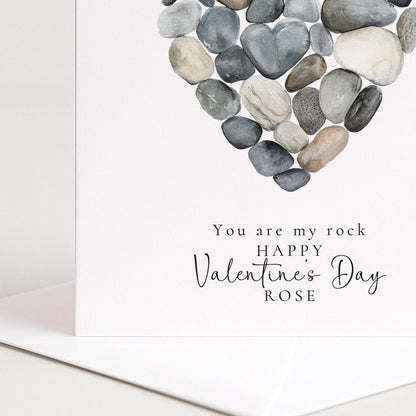 Valentines Card - Romantic Love Heart Card With Watercolour Pebble Design