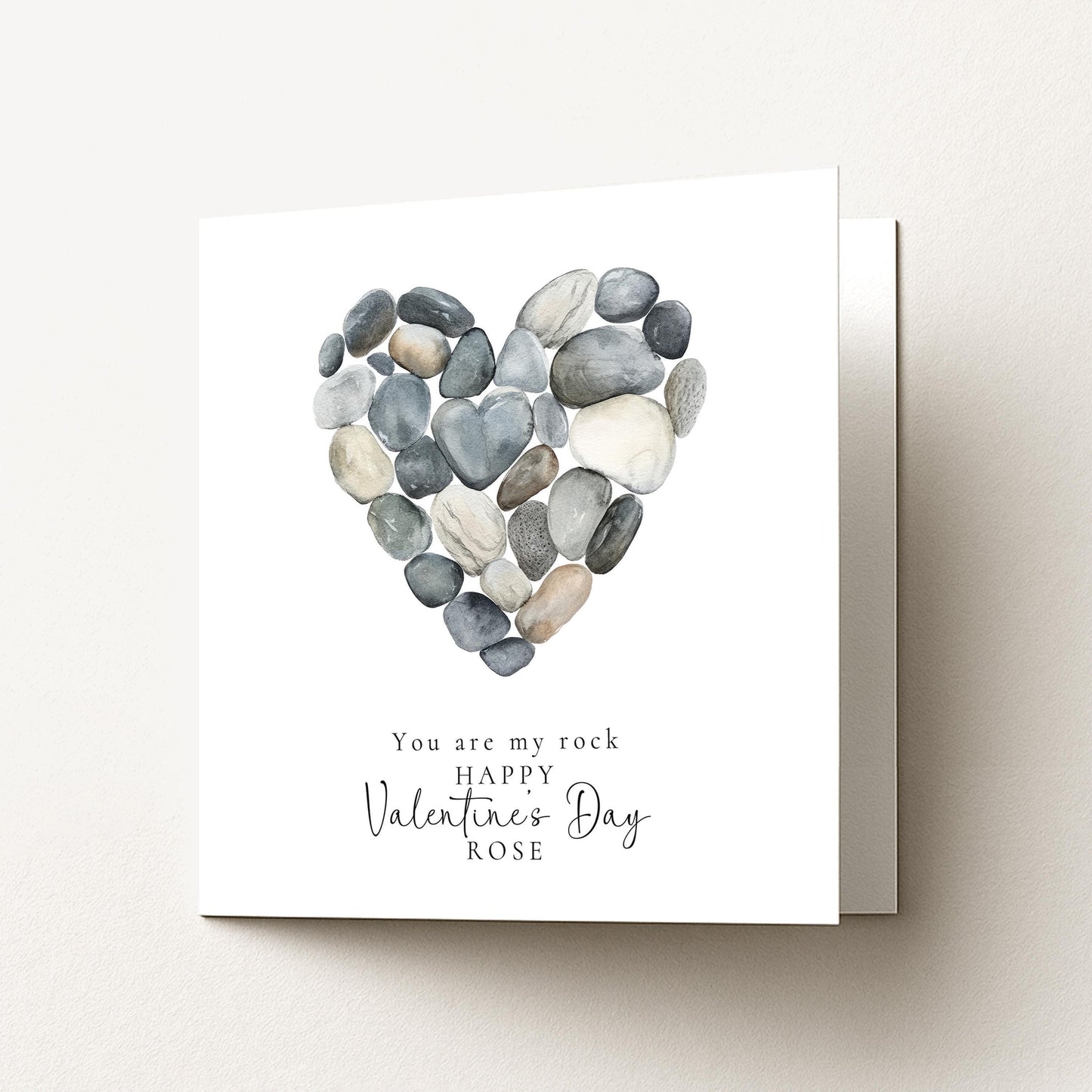 Valentines Card - Romantic Love Heart Card With Watercolour Pebble Design