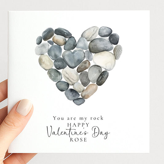 Valentines Card - Romantic Love Heart Card With Watercolour Pebble Design