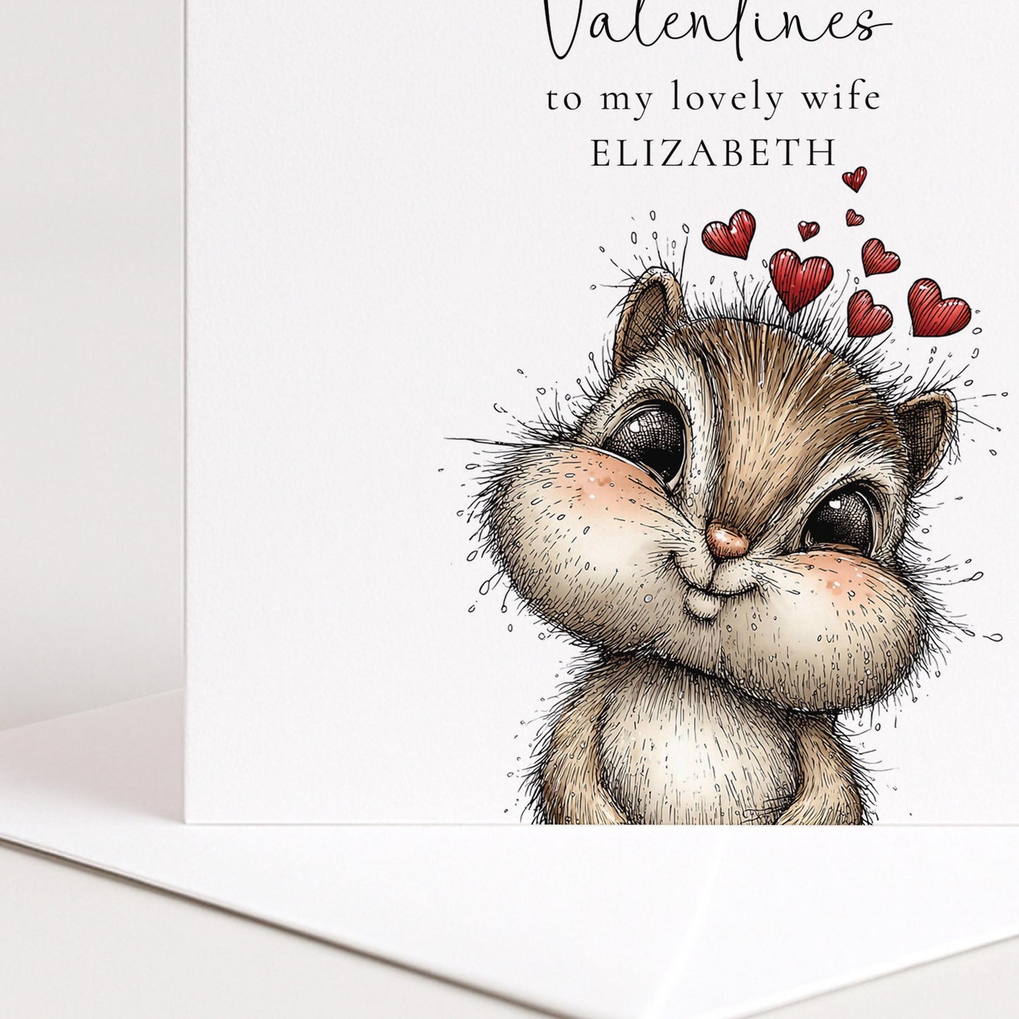 Valentines Card Wife - Personalised Romantic Love Card With Chipmunk Illustration