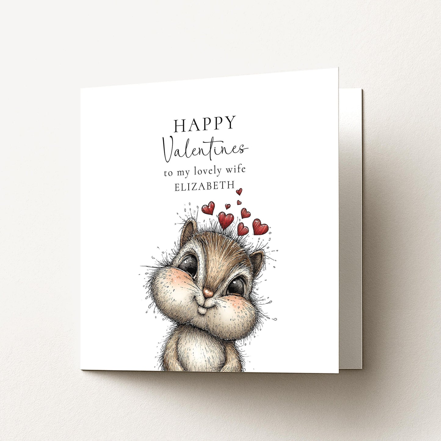 Valentines Card Wife - Personalised Romantic Love Card With Chipmunk Illustration