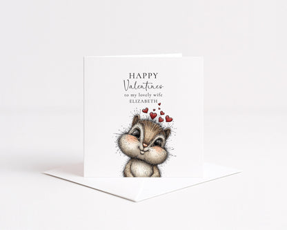 Valentines Card Wife - Personalised Romantic Love Card With Chipmunk Illustration
