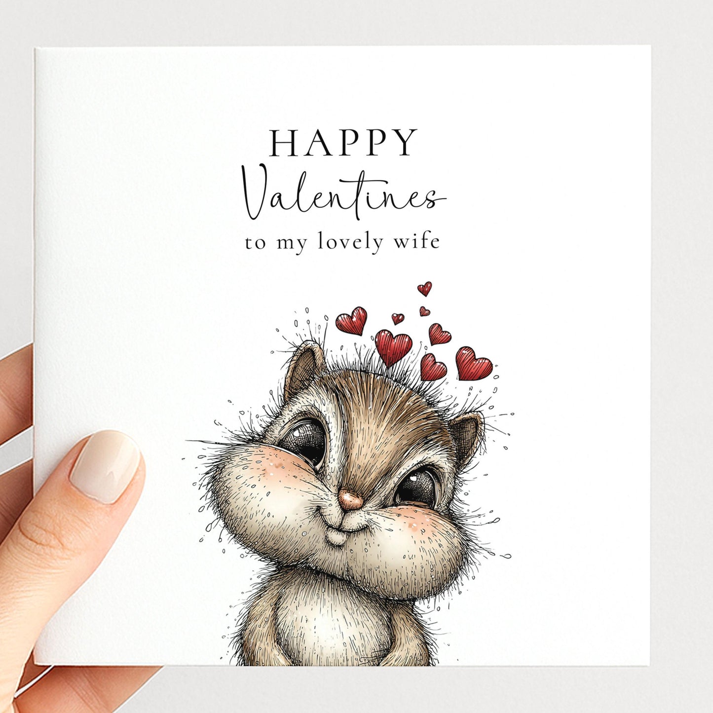 Valentines Card Wife - Personalised Romantic Love Card With Chipmunk Illustration