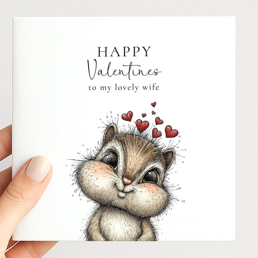 Valentines Card Wife - Personalised Romantic Love Card With Chipmunk Illustration