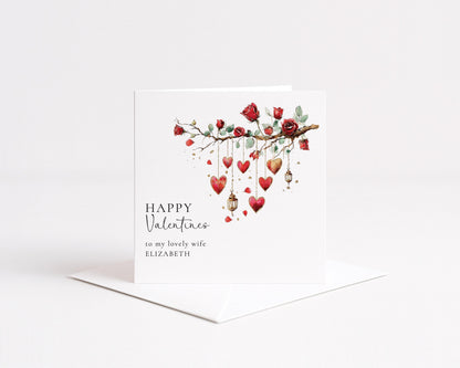 Valentines Card Wife – Personalised Romantic Valentines Card With Roses And Hearts