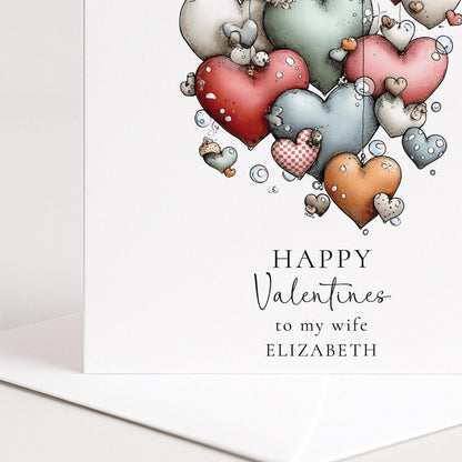 Valentines Card for Wife - Romantic Personalised Pastel Heart Design