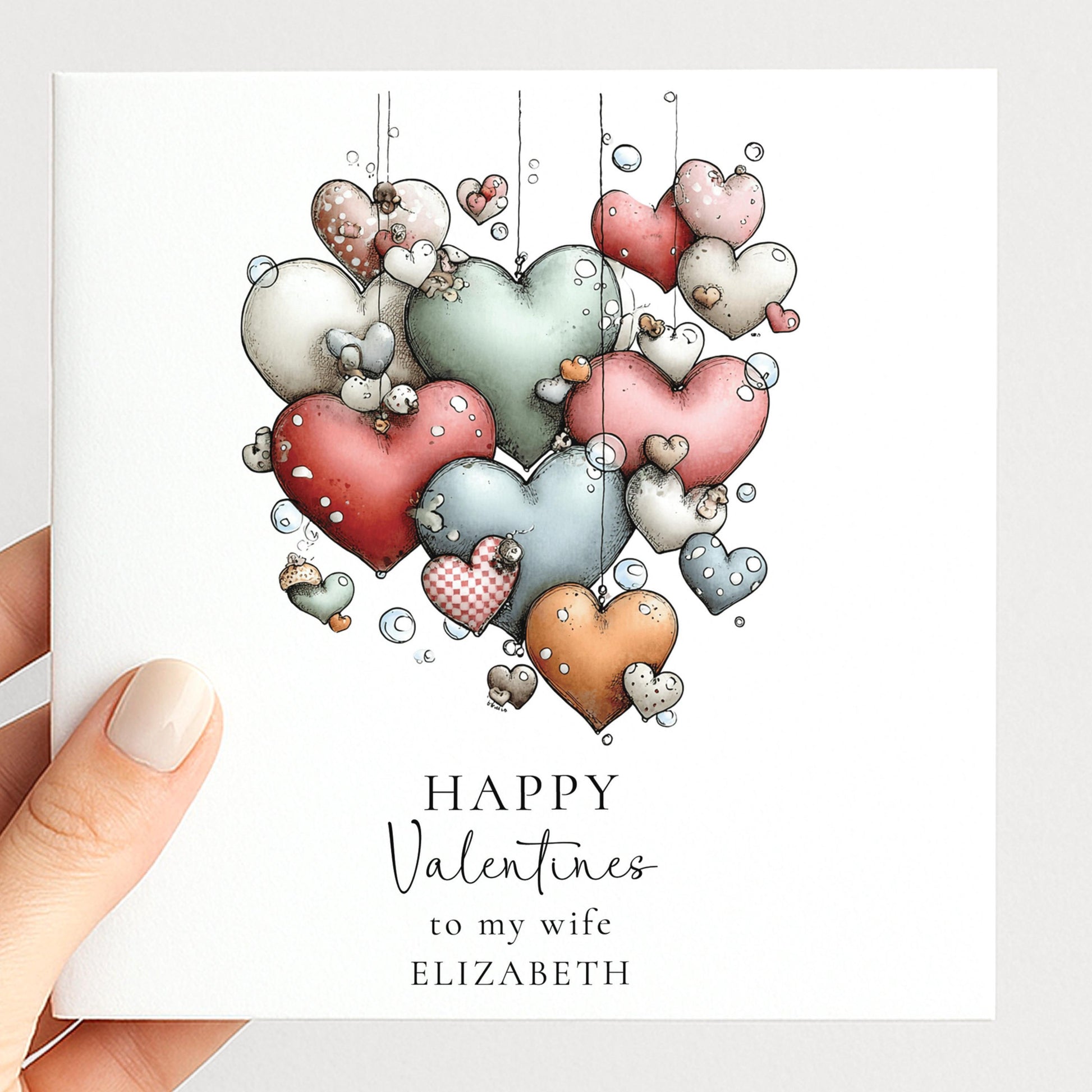 Valentines Card for Wife - Romantic Personalised Pastel Heart Design