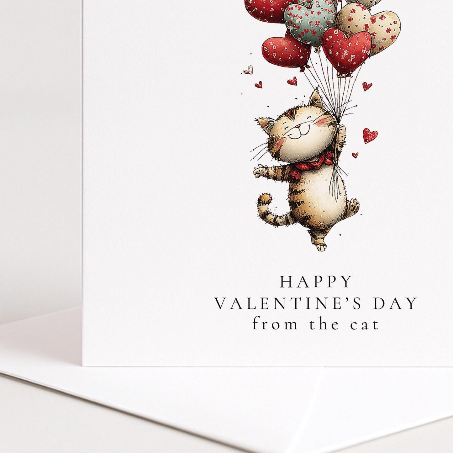 Valentines Cat Card – Personalised Cute Cat Heart Balloons On Premium Matte Card