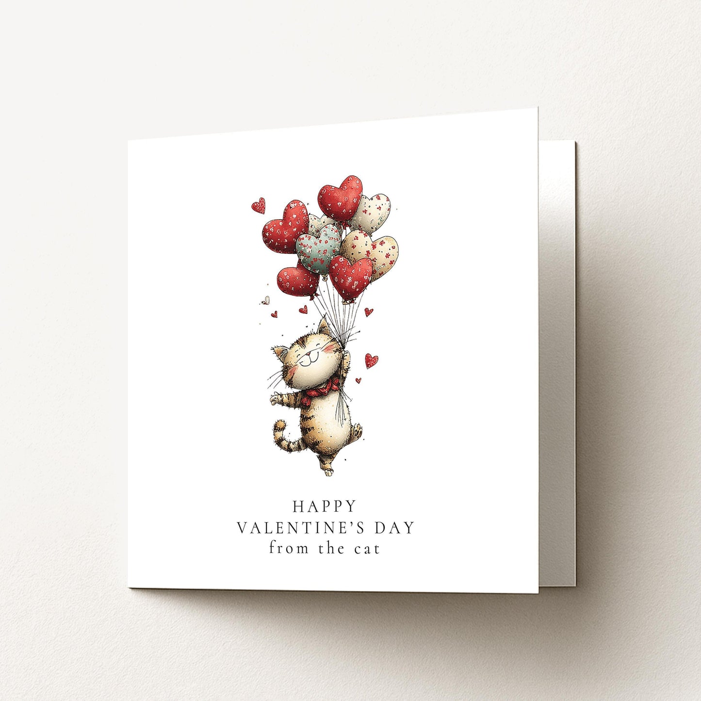 Valentines Cat Card – Personalised Cute Cat Heart Balloons On Premium Matte Card