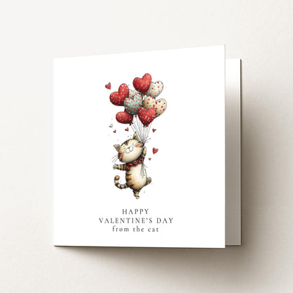 Valentines Cat Card – Personalised Cute Cat Heart Balloons On Premium Matte Card