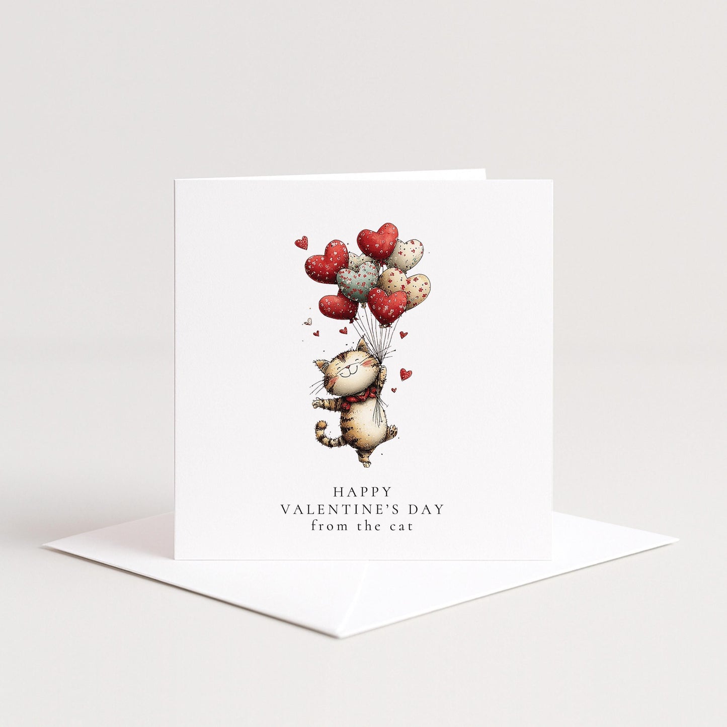 Valentines Cat Card – Personalised Cute Cat Heart Balloons On Premium Matte Card
