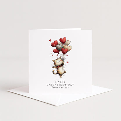 Valentines Cat Card – Personalised Cute Cat Heart Balloons On Premium Matte Card