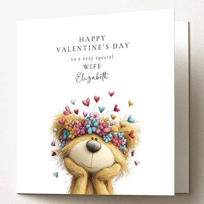 Valentine's Day Card - Floral Teddy Bear Keepsake With Custom Name Personalisation