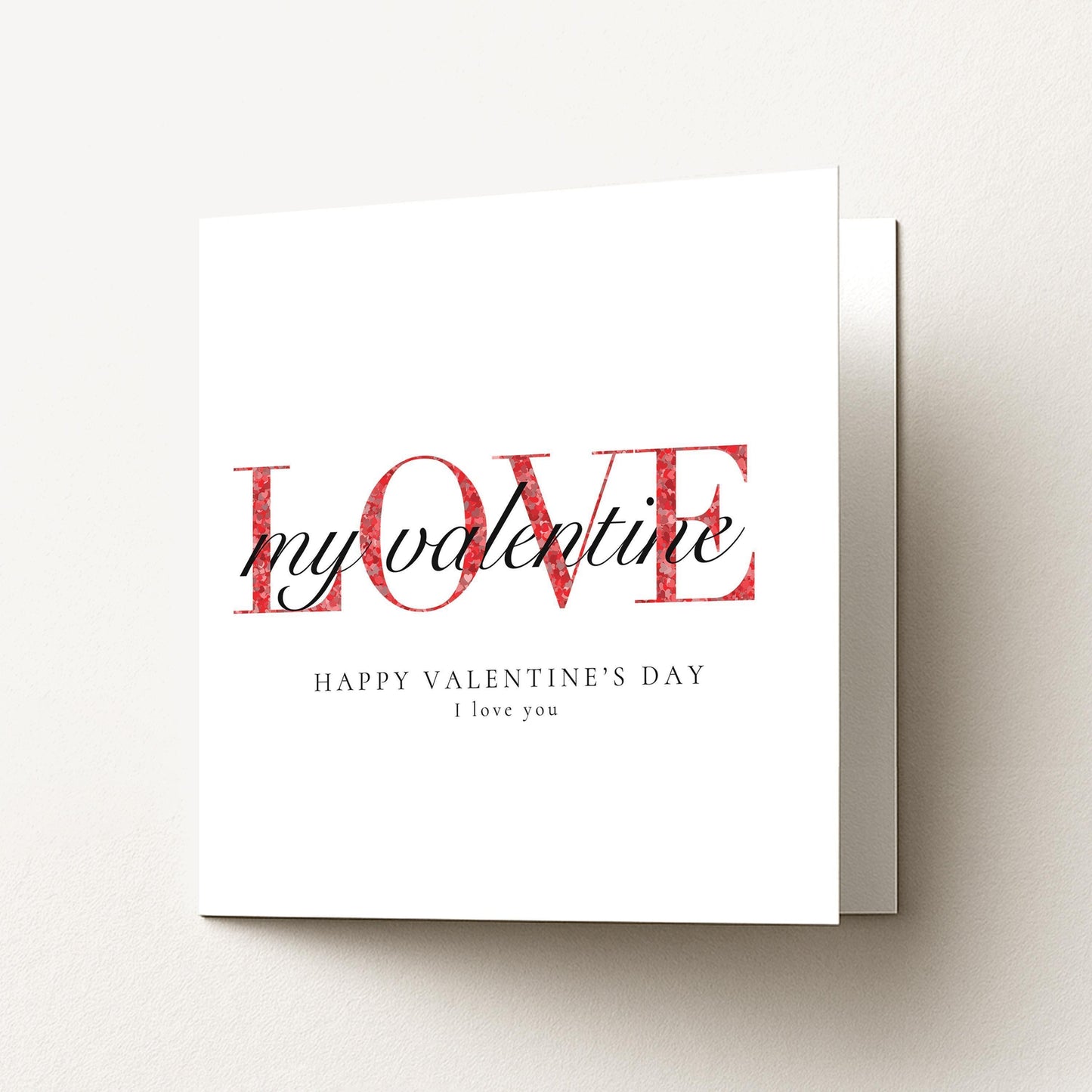 Valentine's Day Card - Modern Love Valentine Card With Red Heart Pattern & Elegant Script
