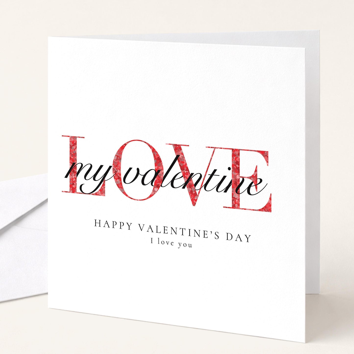 Valentine's Day Card - Modern Love Valentine Card With Red Heart Pattern & Elegant Script