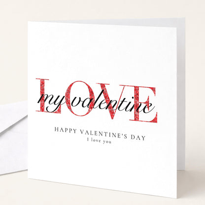 Valentine's Day Card - Modern Love Valentine Card With Red Heart Pattern & Elegant Script