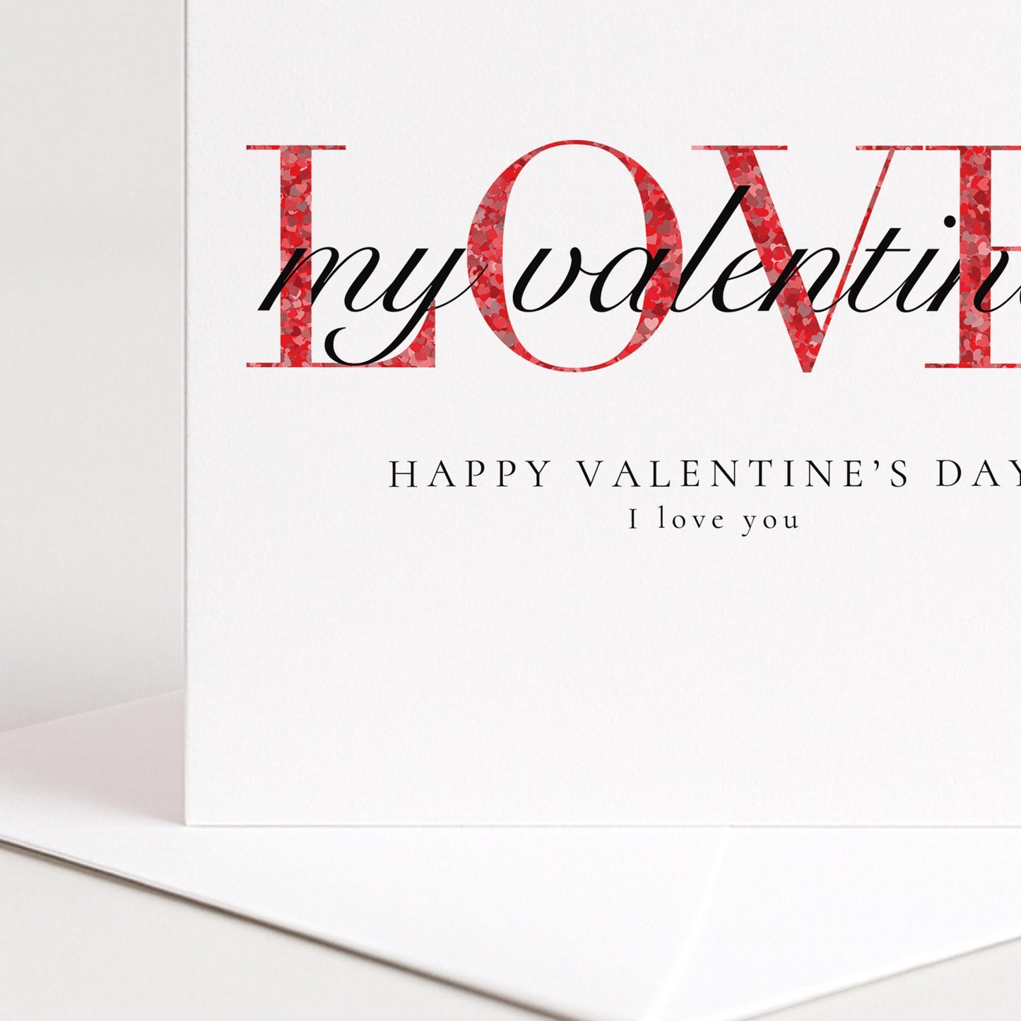 Valentine's Day Card - Modern Love Valentine Card With Red Heart Pattern & Elegant Script