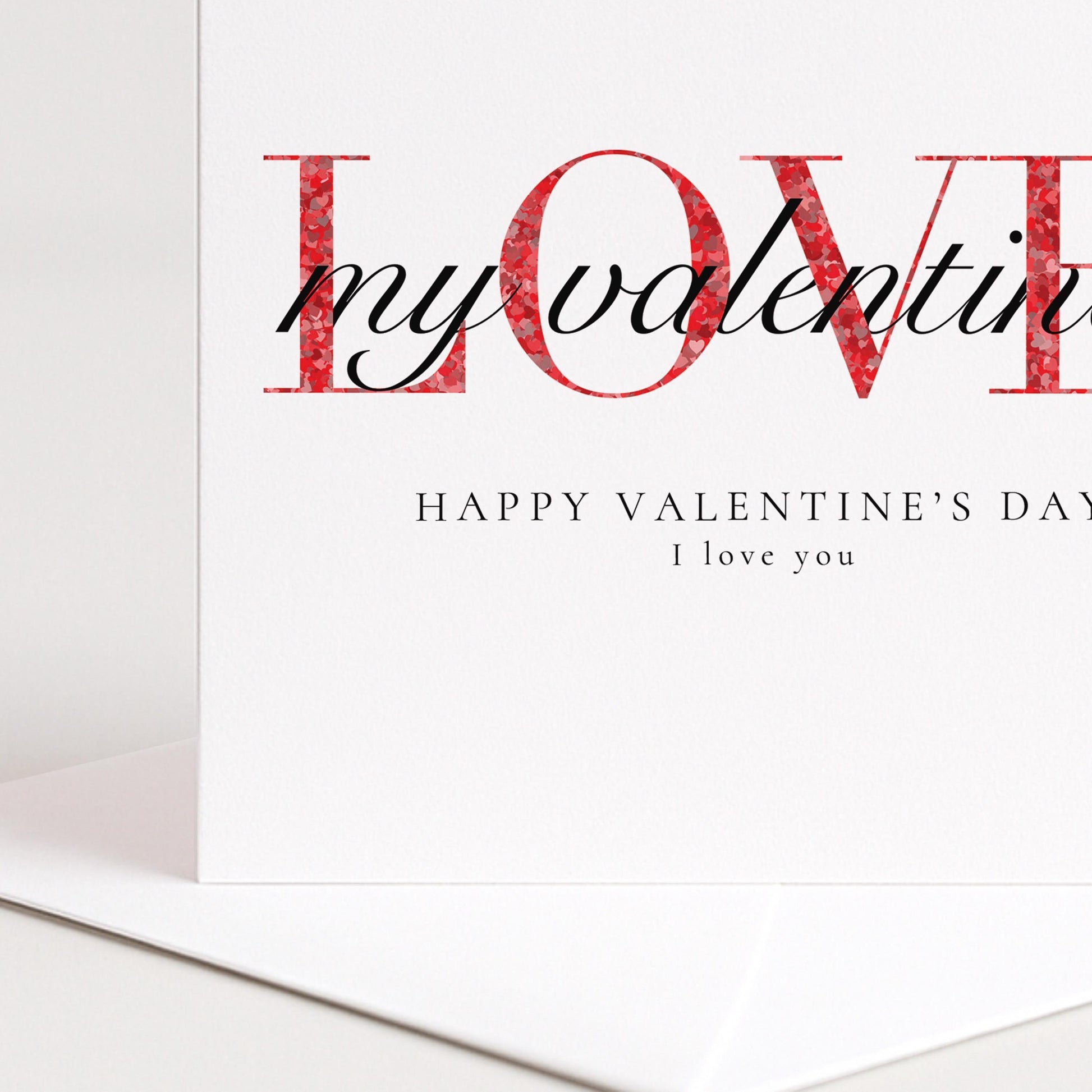 Valentine's Day Card - Modern Love Valentine Card With Red Heart Pattern & Elegant Script
