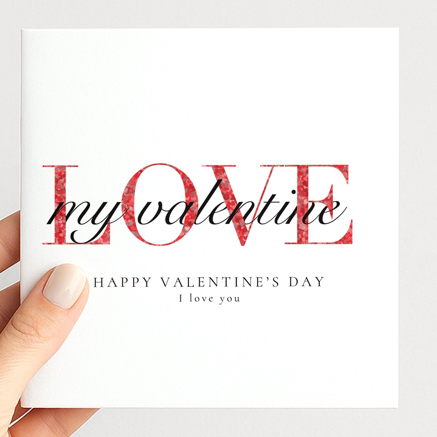 Valentine's Day Card - Modern Love Valentine Card With Red Heart Pattern & Elegant Script