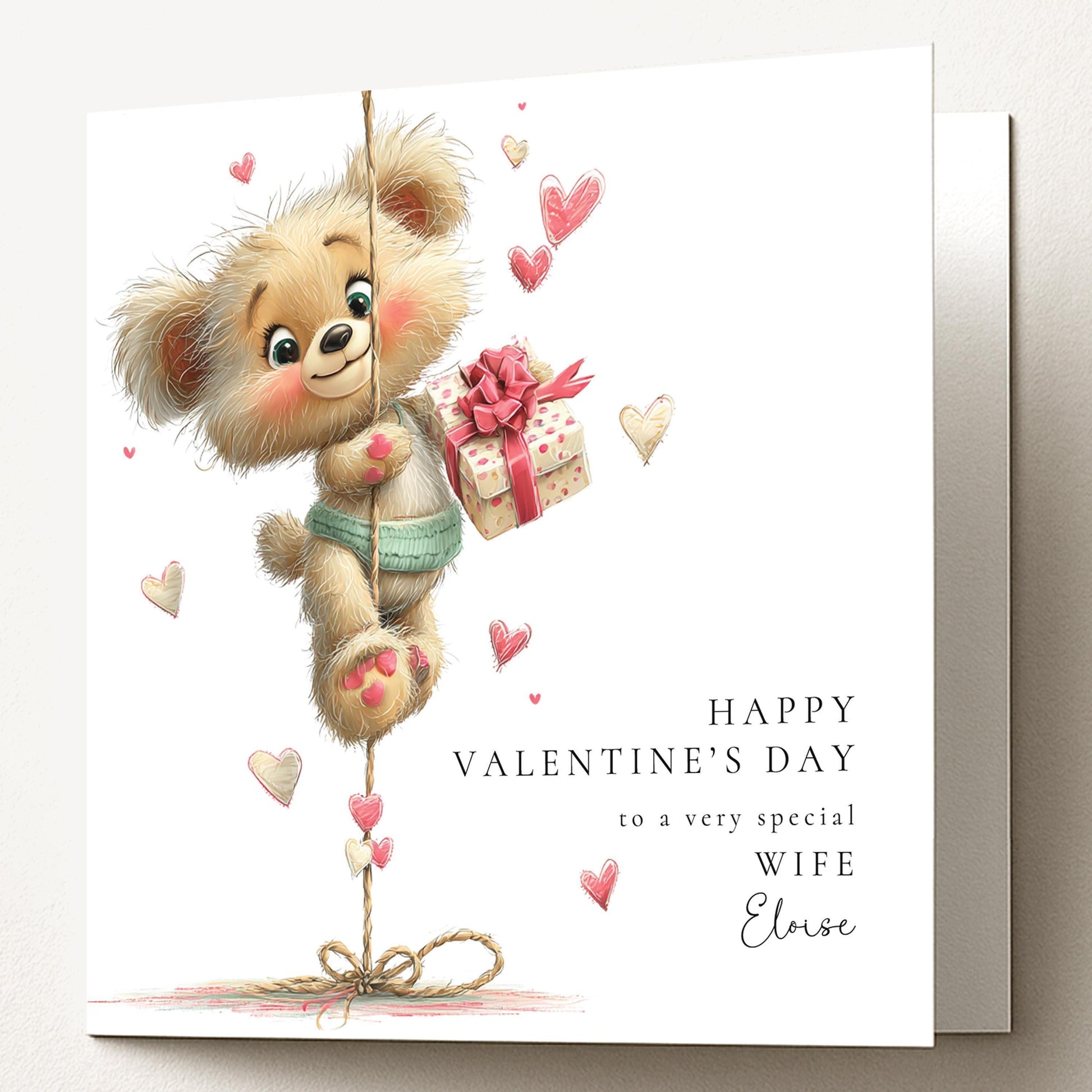 Valentine's Day Card - Personalised Cute Bear Valentine for Wife - Romantic Keepsake Gift