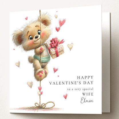 Valentine's Day Card - Personalised Cute Bear Valentine for Wife - Romantic Keepsake Gift