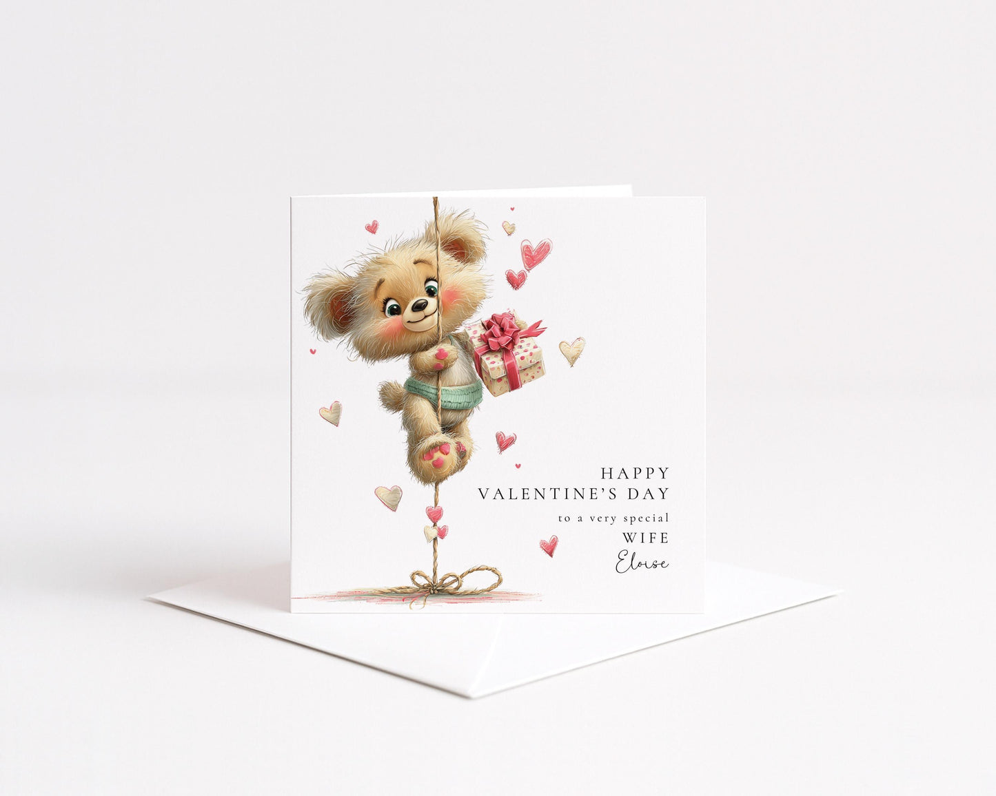Valentine's Day Card - Personalised Cute Bear Valentine for Wife - Romantic Keepsake Gift