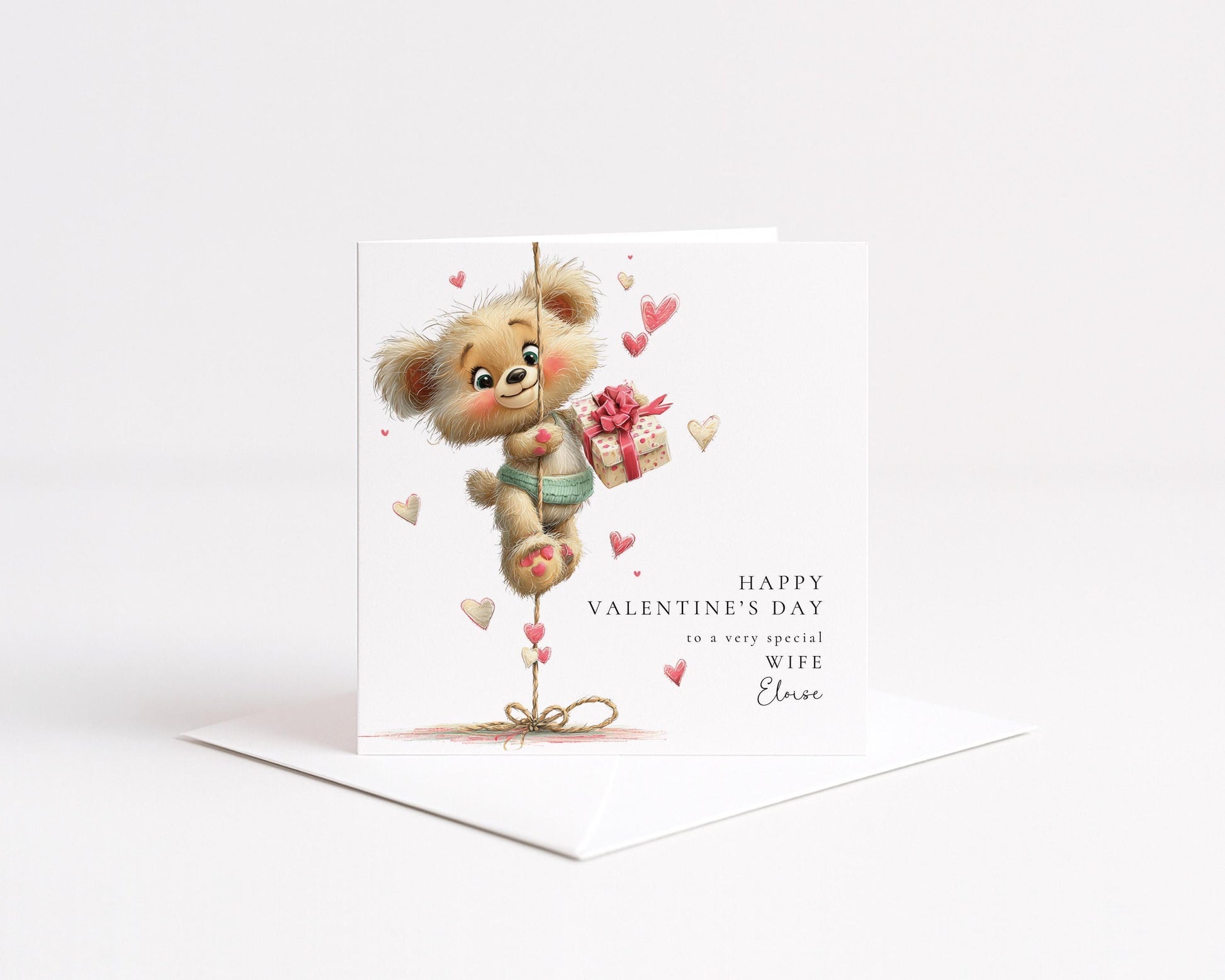 Valentine's Day Card - Personalised Cute Bear Valentine for Wife - Romantic Keepsake Gift