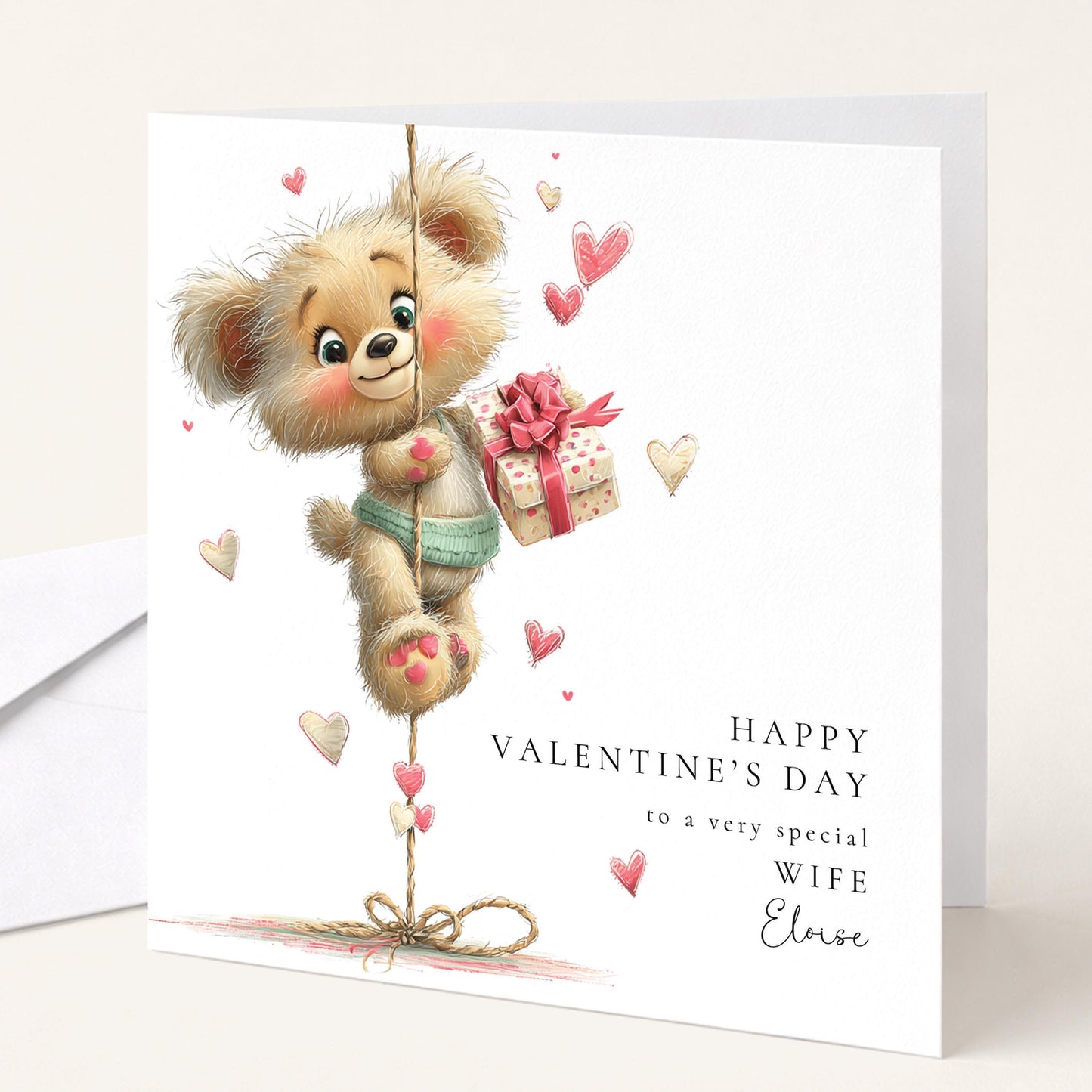 Valentine's Day Card - Personalised Cute Bear Valentine for Wife - Romantic Keepsake Gift