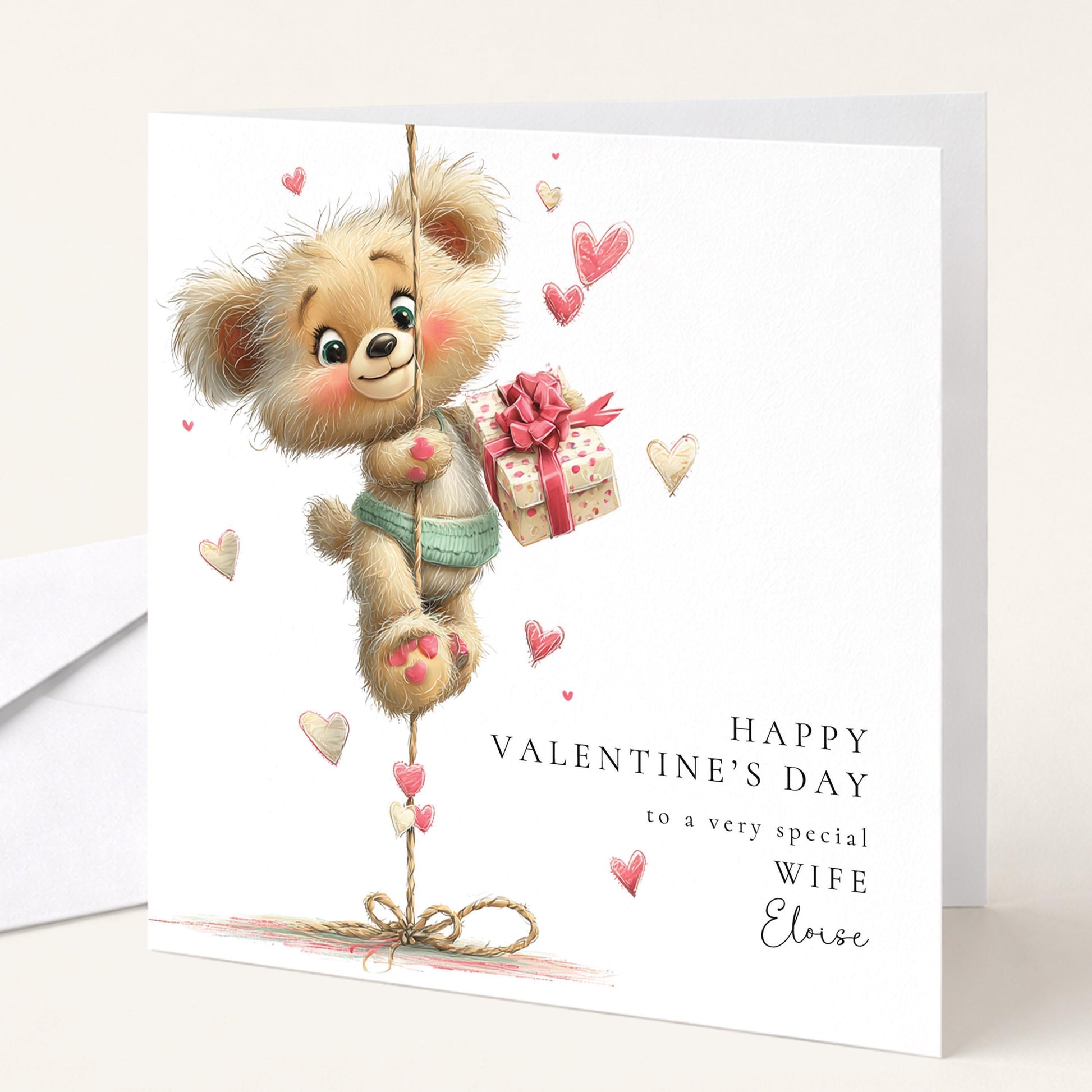 Valentine's Day Card - Personalised Cute Bear Valentine for Wife - Romantic Keepsake Gift