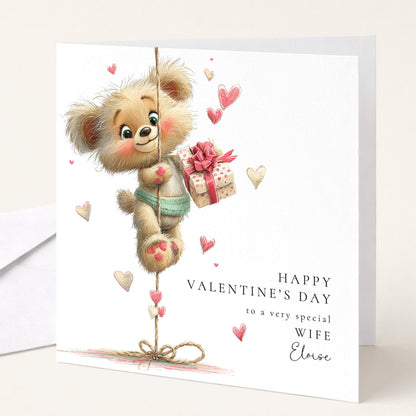 Valentine's Day Card - Personalised Cute Bear Valentine for Wife - Romantic Keepsake Gift