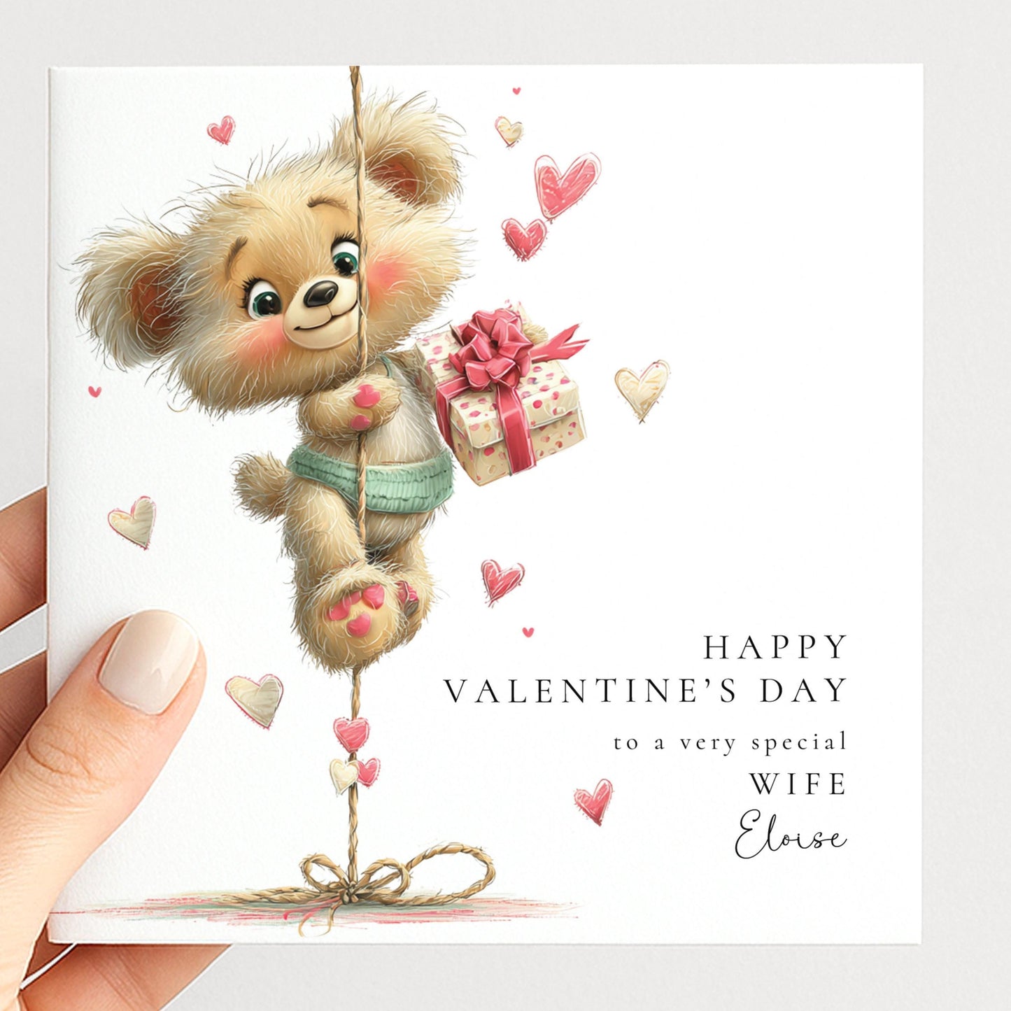 Valentine's Day Card - Personalised Cute Bear Valentine for Wife - Romantic Keepsake Gift