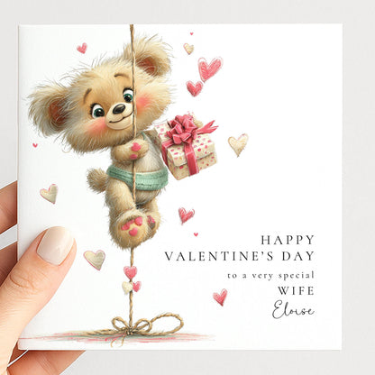 Valentine's Day Card - Personalised Cute Bear Valentine for Wife - Romantic Keepsake Gift