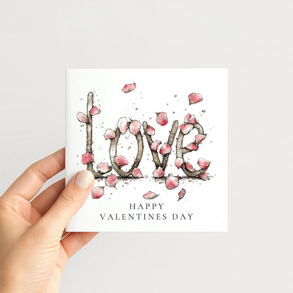 Valentines Day Card - Romantic Love Note With Pink Floral Design & Matte Finish