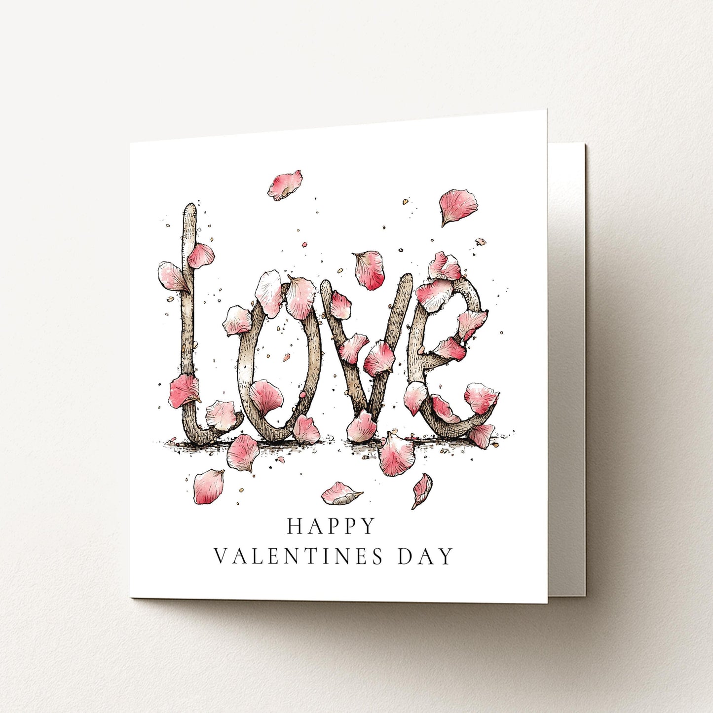 Valentines Day Card - Romantic Love Note With Pink Floral Design & Matte Finish