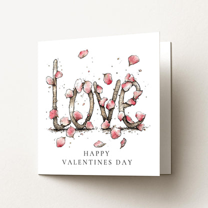 Valentines Day Card - Romantic Love Note With Pink Floral Design & Matte Finish