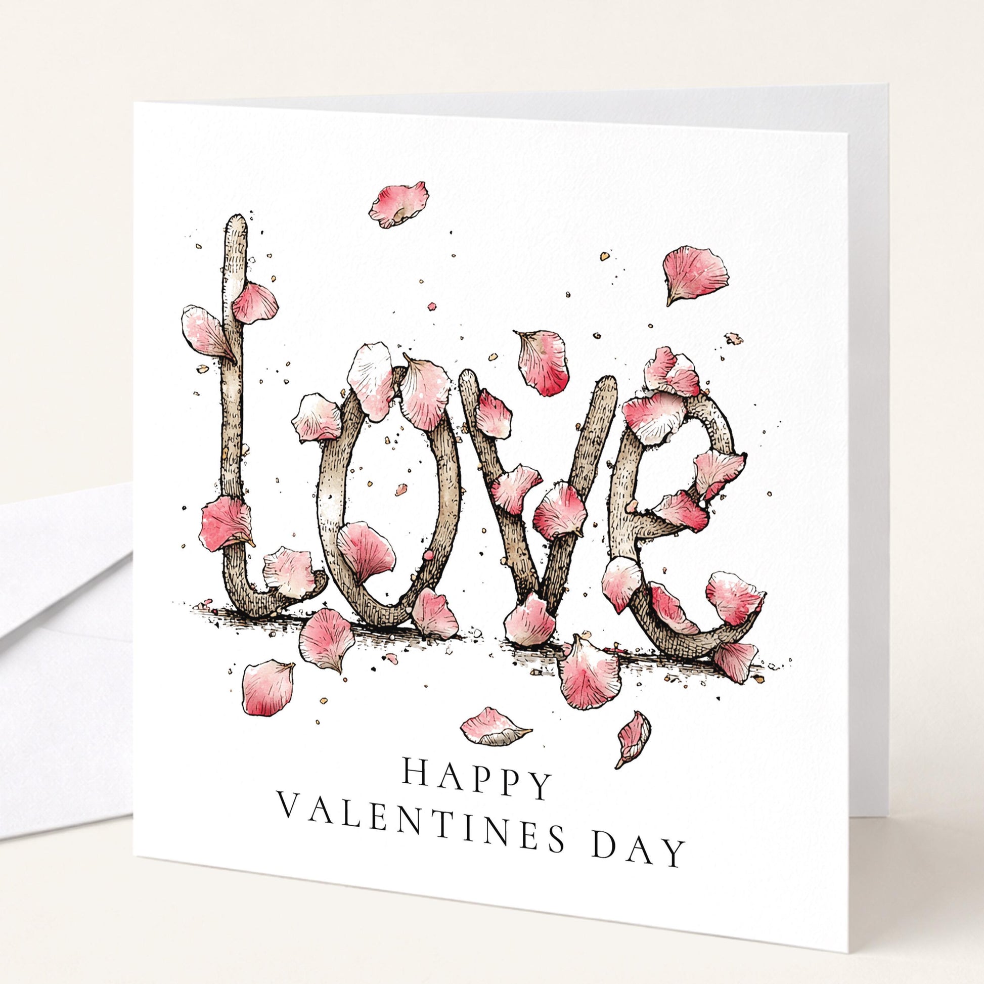 Valentines Day Card - Romantic Love Note With Pink Floral Design & Matte Finish