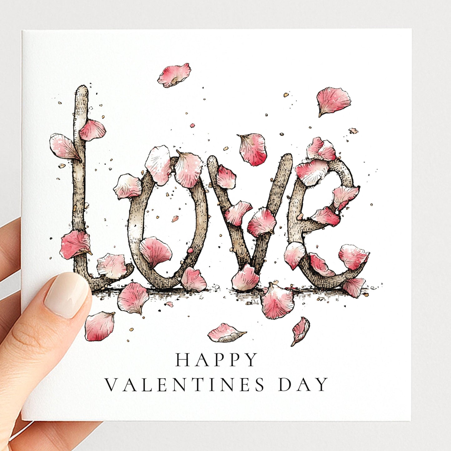 Valentines Day Card - Romantic Love Note With Pink Floral Design & Matte Finish