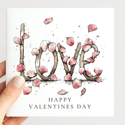 Valentines Day Card - Romantic Love Note With Pink Floral Design & Matte Finish