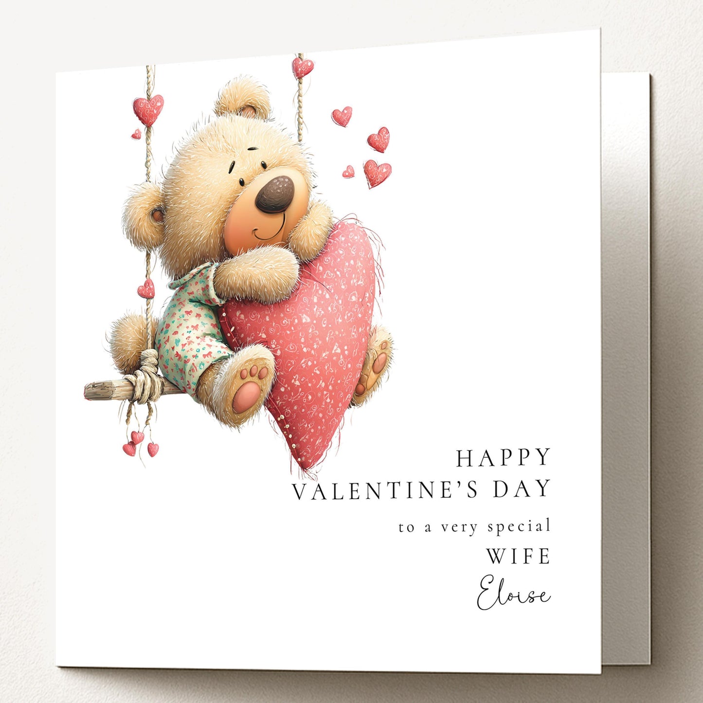 Valentine’s Day Card Wife – Personalised Romantic Love Greeting With Teddy Bear