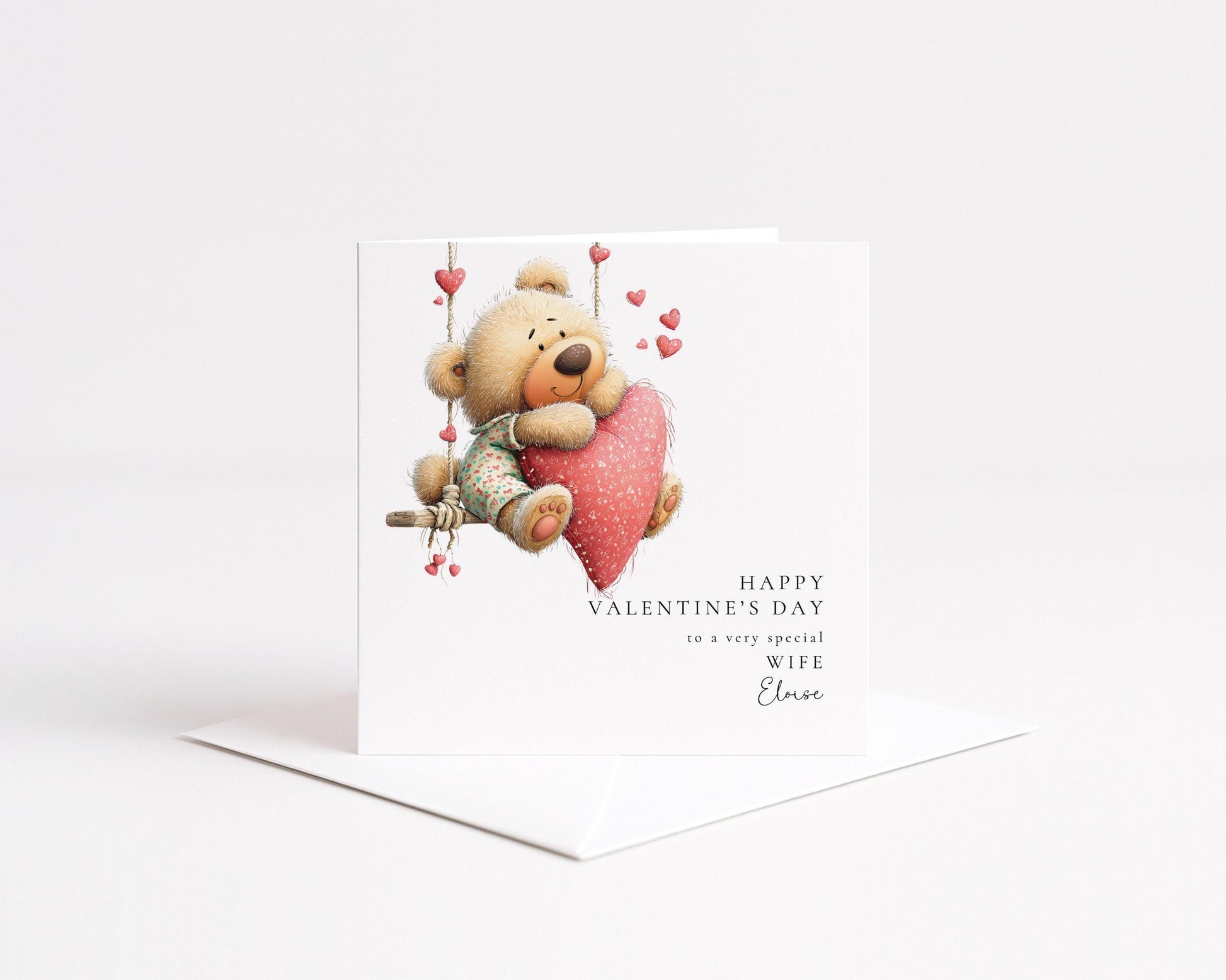 Valentine’s Day Card Wife – Personalised Romantic Love Greeting With Teddy Bear
