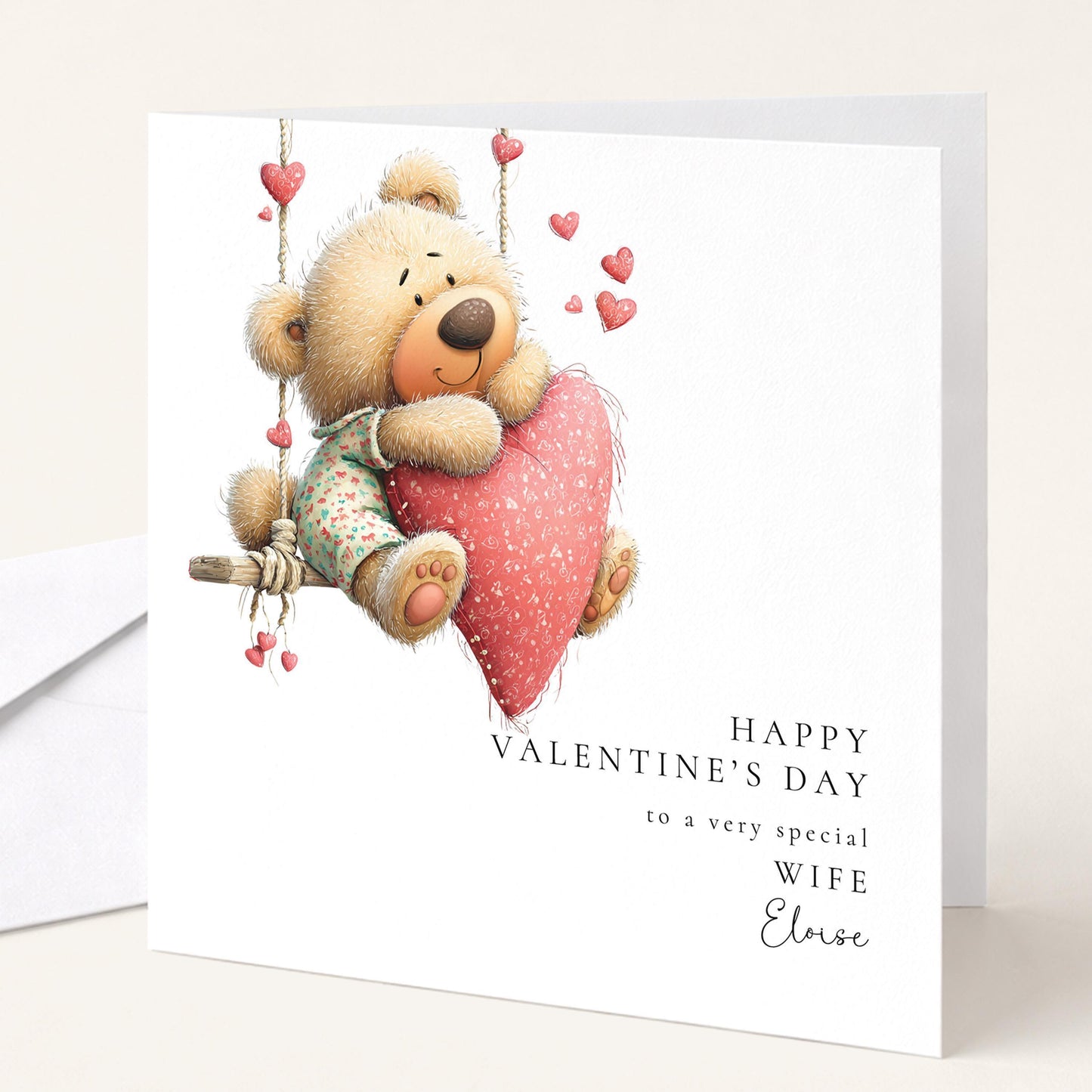 Valentine’s Day Card Wife – Personalised Romantic Love Greeting With Teddy Bear