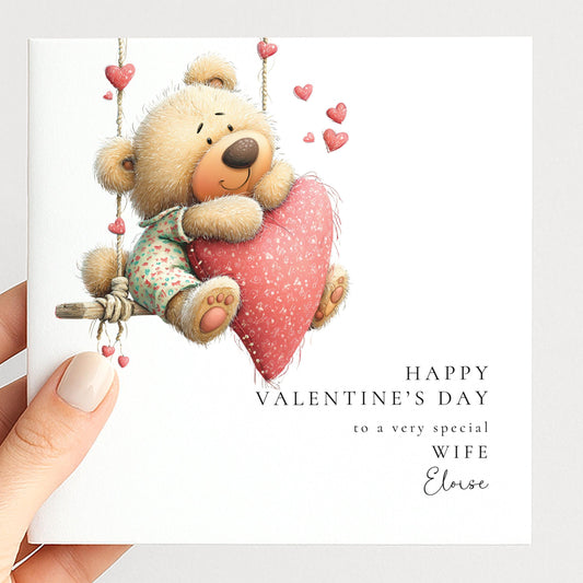 Valentine’s Day Card Wife – Personalised Romantic Love Greeting With Teddy Bear