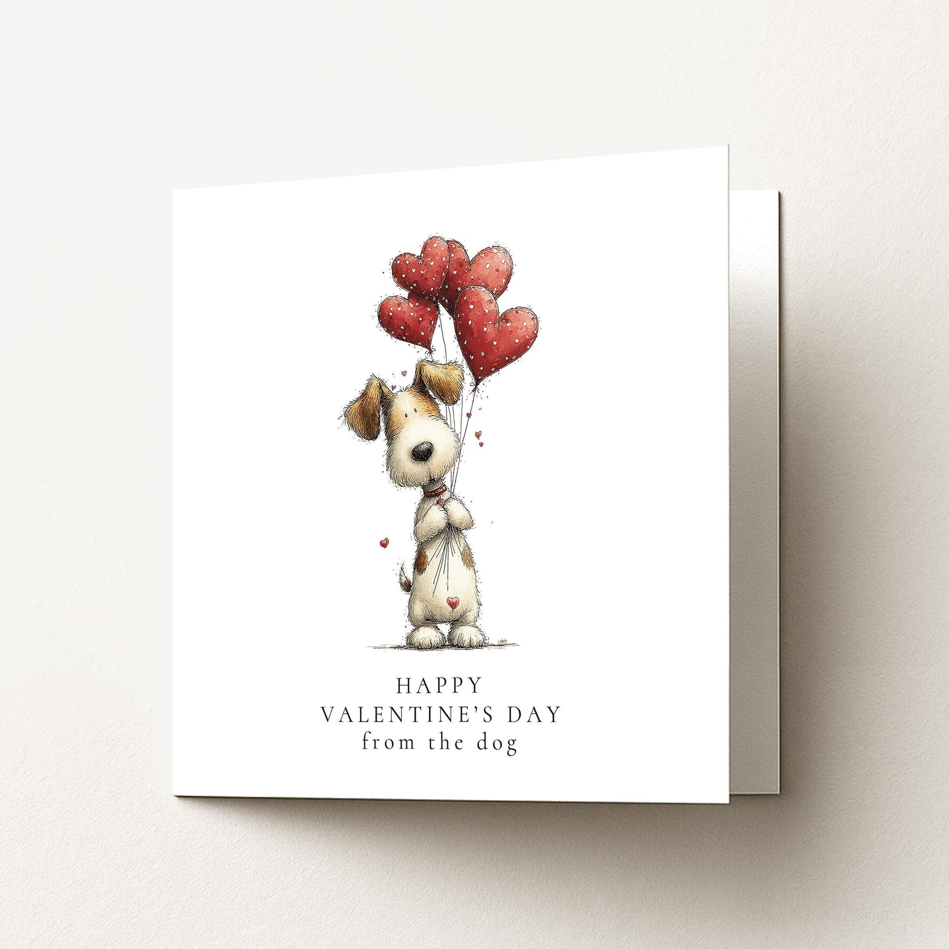 Valentines Dog Card – Premium Quality Folded Greeting Card With Heart Balloons