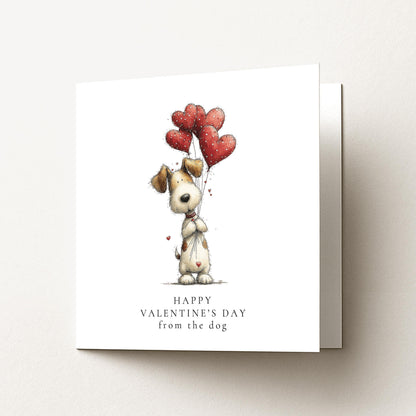 Valentines Dog Card – Premium Quality Folded Greeting Card With Heart Balloons