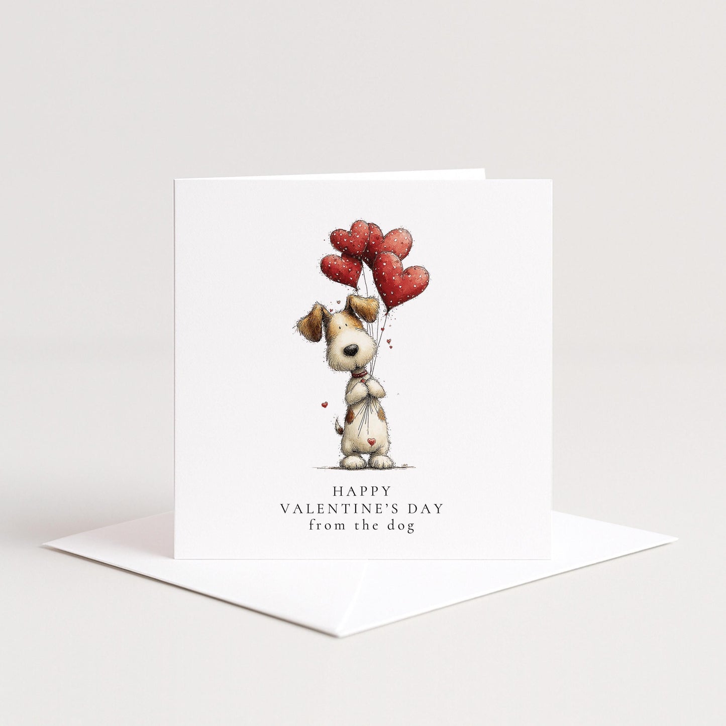 Valentines Dog Card – Premium Quality Folded Greeting Card With Heart Balloons