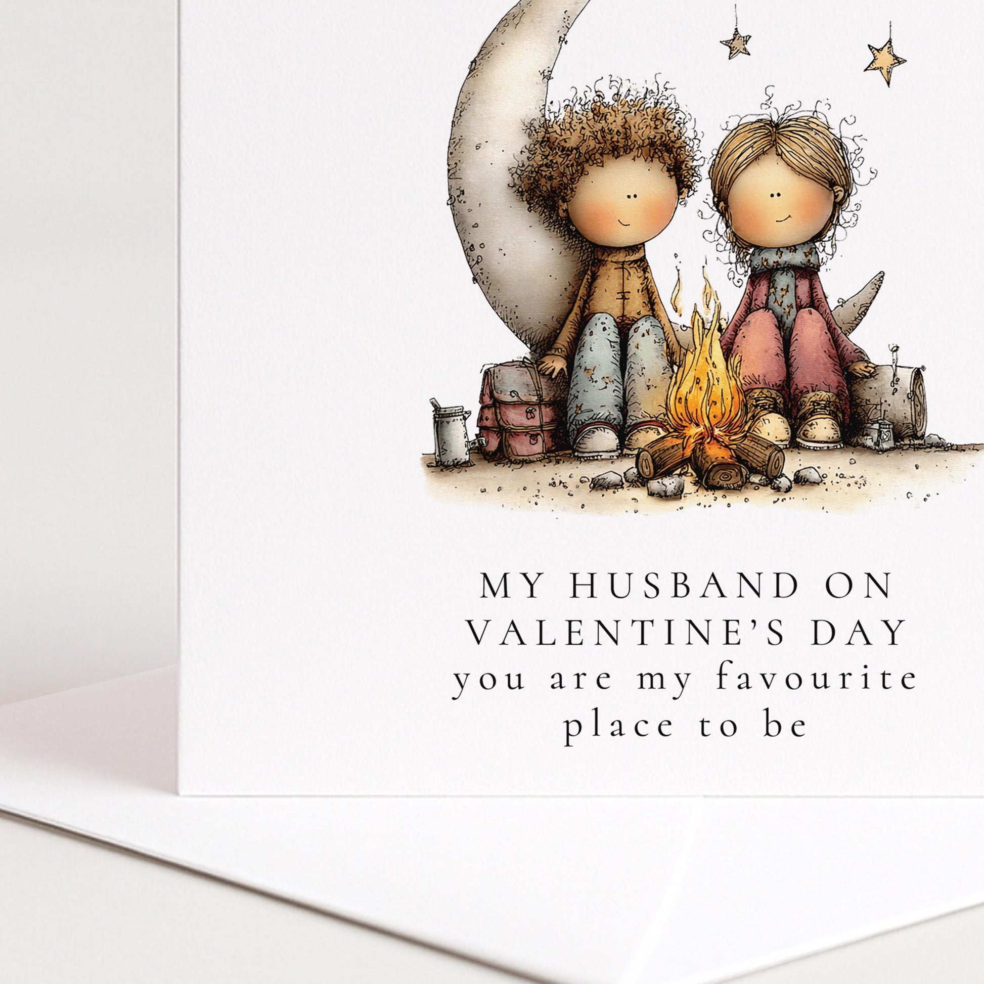 Valentines Husband Card – Personalised Romantic Couple Illustration Keepsake