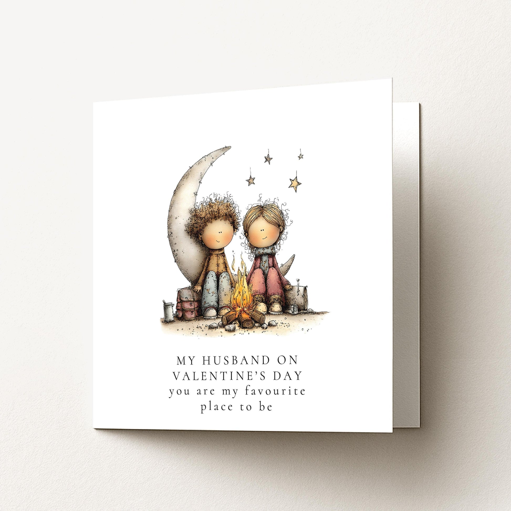 Valentines Husband Card – Personalised Romantic Couple Illustration Keepsake