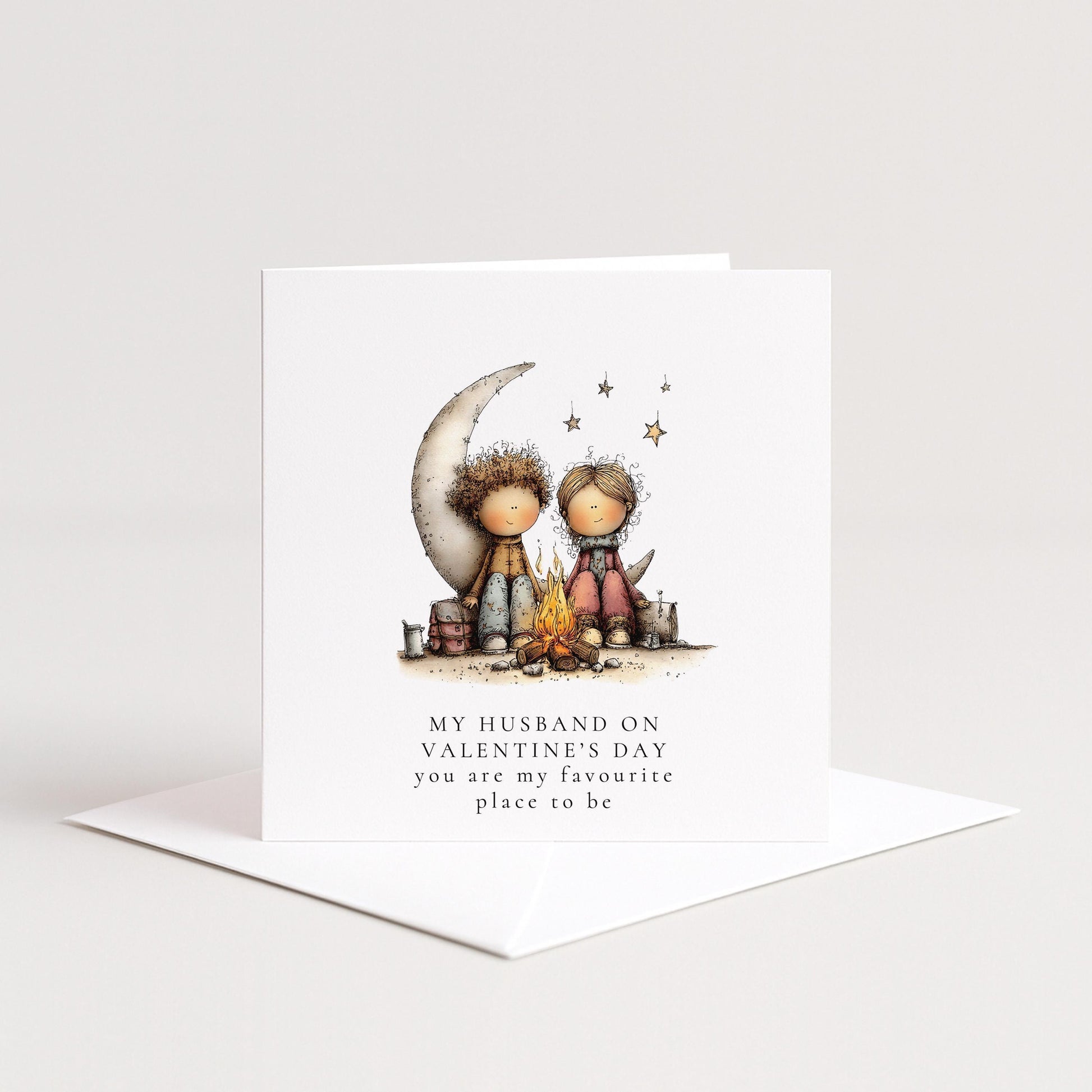 Valentines Husband Card – Personalised Romantic Couple Illustration Keepsake